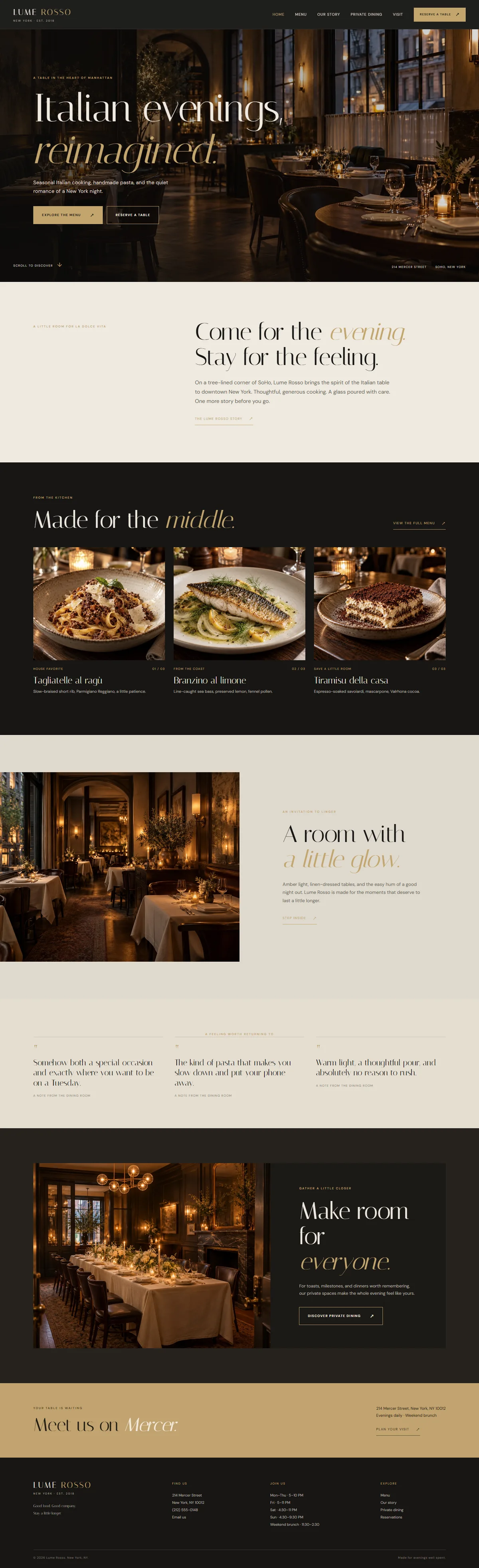 Extended homepage screenshot of Lume Rosso showing its content and visual design
